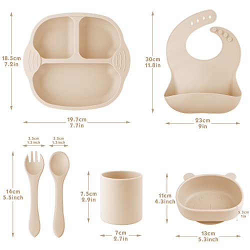 Комплект за отбиване на бебето от гърдата - Смукателна Детска чиния и Купа с вилица-лъжица, чаша за деца, Силиконови Регулируеми