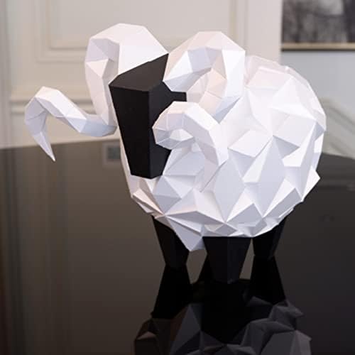 Малко Агне Геометрична Книжен Модел Ръчно изработени Оригами Пъзел Творчески Хартиен Трофей 3D Хартиена Скулптура