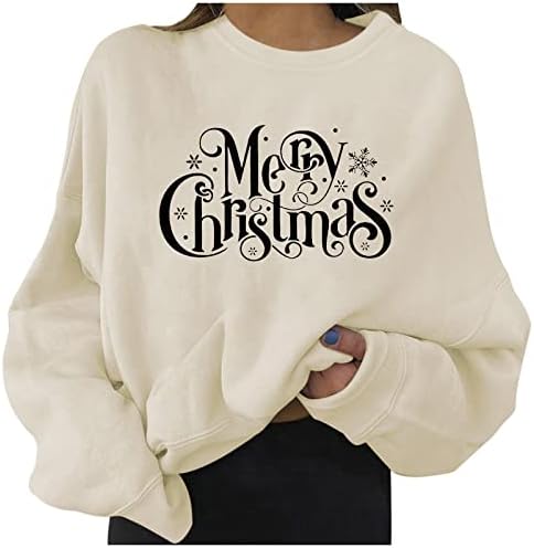 NOKMOPO/ Коледни Свитшоты за жени, Дамски Ежедневни Модерен Пуловер с Коледните принтом Топ с кръгло деколте и Дълъг ръкав