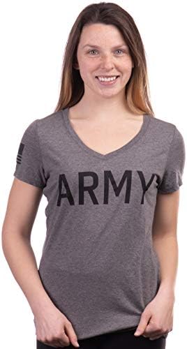 Армията Женска Тениска С V-Образно деколте | Флага на Военна Пехота на САЩ, Дамска Тениска-войници, Топ За мама