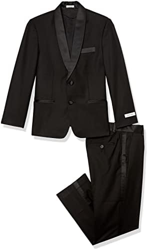 Комплект вечерни костюми-смокинг Calvin Klein за момчета от 2 теми, състоящ се от сако и панталони, украсени атлас
