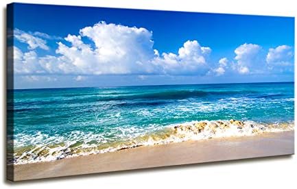 Тема синьо плажа, Модерен Отпусната Морски пейзаж в рамка, 1 Панел, Щампи върху платно Giclée, Картини с Пейзажи,