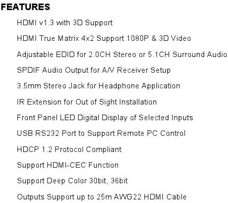Пълен размер метална обвивка ViewHD Prosumer 3D HDMI 4x2 True Matrix (най-добрата матрица HDMI 4x2 на пазара!)