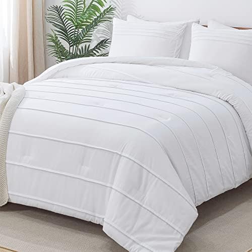 Бяло стеганое одеяло Andency размер Queen Size, Комплекти спално бельо от 3 теми (1 Однотонное бяло Текстурированное