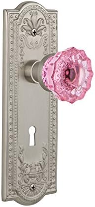 Носталгия склад 725577 Медоуз Плоча с Замочной Дупка Privacy Crystal Розови Стъклена Врата копчето от сатен завършени Никел,