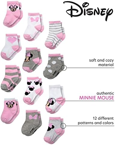 Чорапи за малки момичета Disney - 12 опаковки Чорапи с Мини Маус, Дейзи Дък, Принцеса за Бебета - стоки от първа необходимост