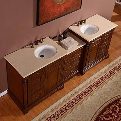 Тоалетка Silkroad Exclusive ZY-0246-CM-UWC-92 с Мраморен плот и Двойна мивка за Баня с Двоен гардероб, 92,5 инча,
