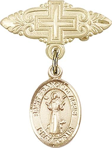 Детски икона Jewels Мания за талисман на Св. Франциск от Асизи и игла за икона с Кръст | Детски икона от 14-каратово злато с