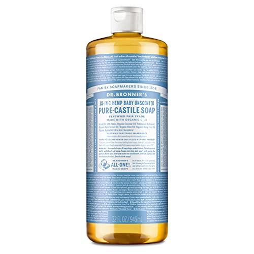 Dr. Bronner's - Течен сапун от чиста Кастилска (детско без мирис, 32 унции) - Произведено на базата на органични масла, на 18-в-1