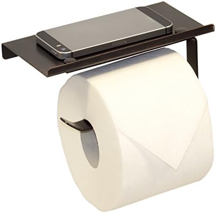 Заден държач за Тоалетна хартия Neater Nest с рафт за телефон, Модерен Стил (Бронз, настъргани с маслени бои, Единични)