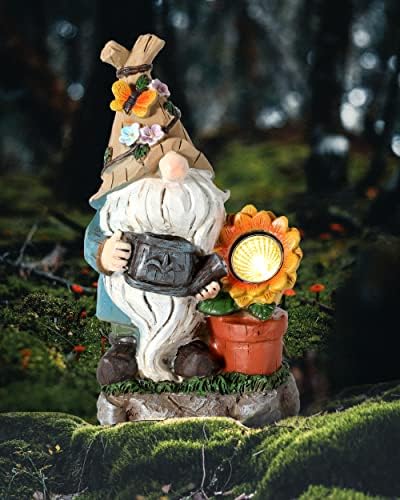 Градински Джуджета iStatue на слънчеви батерии - Фигурка Елф от смола, Елф, Поливающий Цветя с led подсветка