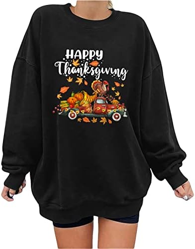 Жена Пуловер с Кръгло деколте и Дълъг Ръкав, Графична Празнична Тениска за Почивка за Деня на Благодарността, Зимна Есен Тениска