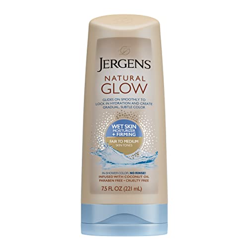 Jergens Natural Glow + СТЯГАЩ Крем за самостоятелно слънчеви бани в душата за леки и средно на кожата, Антицелулитен