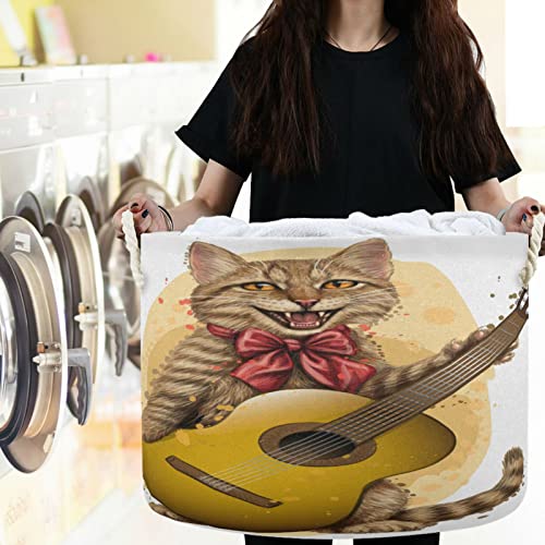 visesunny Сладък Котка с Китара кошове за пране на Текстилен Кутия За Съхранение Кутия За Съхранение Сгъваема Кошница