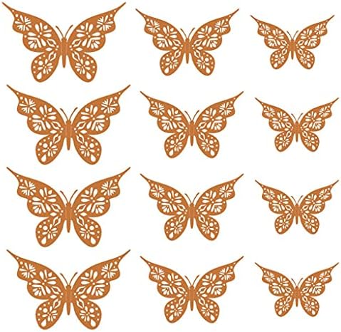 Mllkcao 12 БР. 3D Златна Пеперуда Стенен Декор, с Декорация Пеперуди, Украса за Торта, 3D Стикери Пеперуди, Етикети
