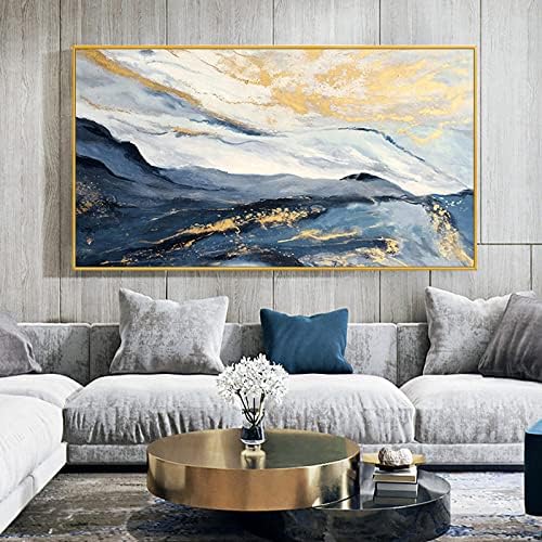 Ръчно рисувани стенни изкуство - Абстрактното изкуство маслена живопис Струящийся цвят облак морето банер от златно