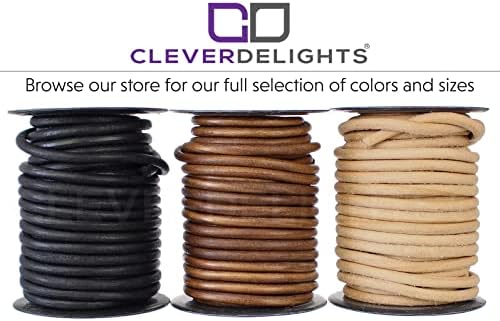Кожа кабел CleverDelights 6 mm - Естествен цвят - 10 Метра - Кръгъл кабел от естествена кожа 1/4 инча