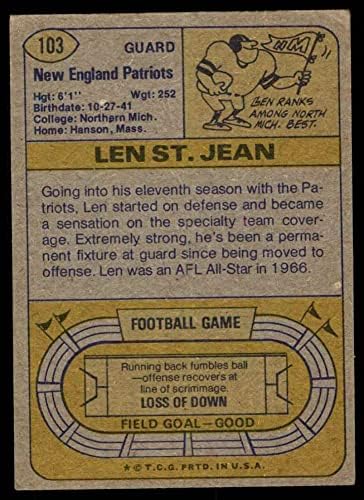 1974 Topps 103 ONE Лен Сейнт Джийн Патриоти Нова Англия (Футболна карта) - Една звездичка, преди копирайтом