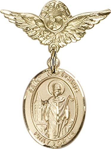 Иконата на детето Jewels Мания за талисман на Св. Волфганг и икона на Ангел с крила | Икона детето си от 14-каратово злато с