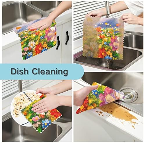 Sinestour Monet Комплект Кухненски Кърпи За миене на Чинии С Изрисувани Пъстри Цветове, да Пере и Кърпи За съдове, Абсорбиращи