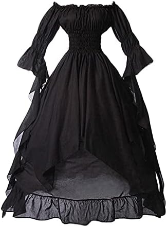Рокля от епохата на възраждането ZEFOTIM Женски свободно рокля-тръба с дълъг ръкав в ретро стил, за cosplay,
