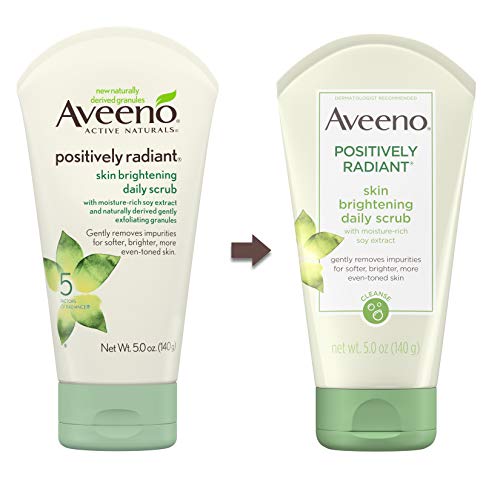 Aveeno Positively Radiant Skin Осветляющий Ексфолиращ Дневен скраб за лице с богата влага, екстракт от соя, масло от жожоба