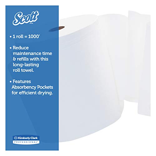 Кърпи Scott 01000 в твърдата ролка, с сърцевината на 1,5 инча, 8 x 1000 фута, Бяла (Опаковка от 12 ролки)