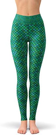 Зелени Гамаши за Йога Русалка за Жени, Спортни Панталони с Висока Талия и Принтом във формата на Риба Везни