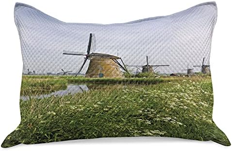 Калъфка за възглавница от Вязаного юрган Ambesonne Windmill, Селски Пейзаж Холандия, Пролетен Цъфтеж Магданоз, Калъфка за възглавница
