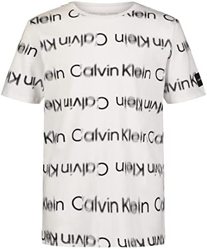 Тениска Calvin Klein Boys с къс ръкав и кръгло деколте, бяла Block It Blur, 14-16