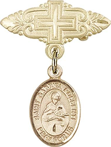 Детски икона Jewels Мания за талисман на St. Gabriel Possenti и игла за бейджа с Кръст | Детски иконата със златен пълнеж с