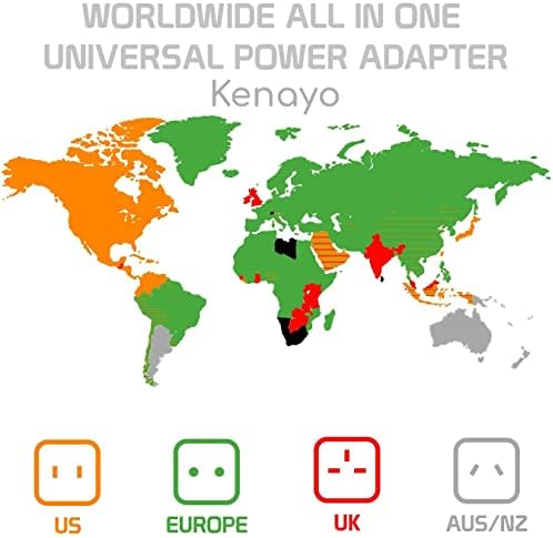 Kenayo Универсален адаптер за пътуване по целия свят за повече от 150 страни, годни за Канада, САЩ, ЕС, Великобритания, Австралия,