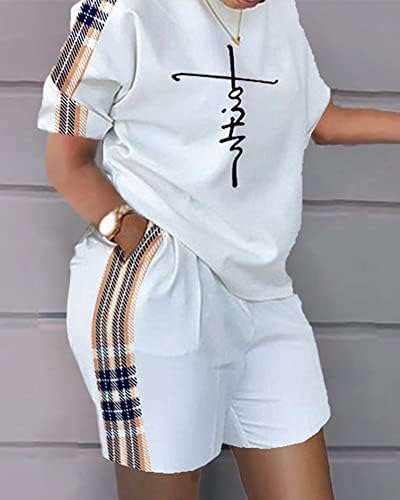 Комплект дрехи за почивка с принтом Pulkritu За жени - Тениска с къс ръкав и кръгло деколте и къси Панталони, костюм