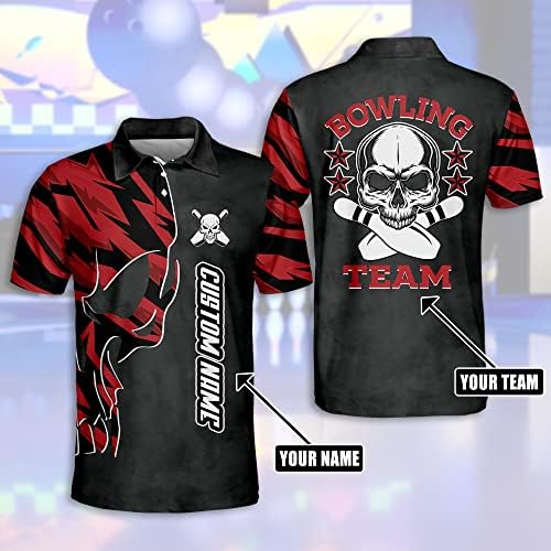 LEEVUS Персонализирани Риза за Боулинг с Черепа за Мъжкия Отбор, Мъжки Ризи за Боулинг с Къс Ръкав, Тениска Crazy Bowling