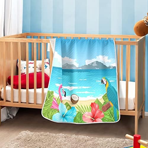 Пеленальное Одеяло с Папагала, Фламинго, Тропически Цветя, Палмови Листа, Кокосово Плажна Памучно Одеало за Бебета,