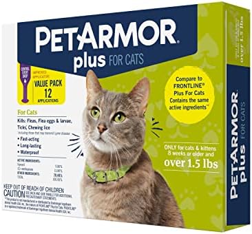 PetArmor Plus от бълхи и кърлежи за котки с тегло над 1,5 кг, Водоустойчив, локално действие, бързо действие и устойчиво,