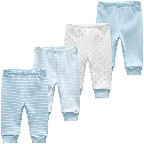 Унисекс, Памучни Панталони за новородено, 4 опаковки, Ежедневни Гамаши с Бродерия 0-24 месеца за Момчета и Момичета