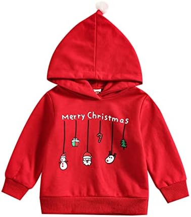 Дете Момчета Момичета Коледа С Дълъг Ръкав Снежен Дядо Щампи Пуловер С Качулка Тениска Hoody Върховете На 18-Месечно