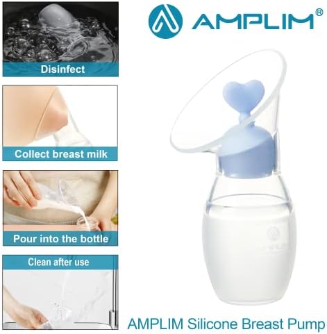 Amplim 2X Молокоотсосы от Хранително-силикон 4 грама/100 мл | Ръчно Молокоотсос за събиране на мляко с Втулка