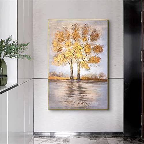YFQHDD Златни листа Дърво Пейзаж Голям Размер Живопис с маслени бои Стенни Живопис на Абстрактното Изкуство
