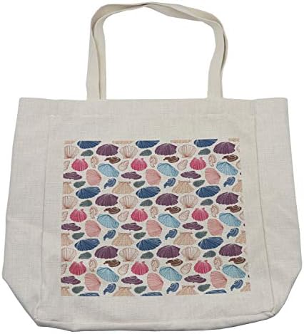 Пазарска чанта Ambesonne с миди, Търг на Ръчно Рисувани Разноцветни Раковини морски стил, Дългогодишна Множество чанта за плажни