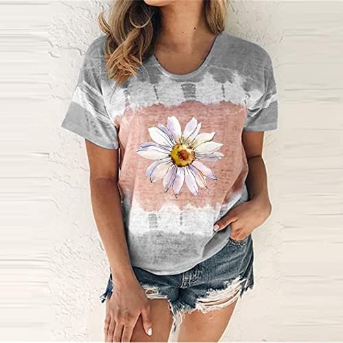 Горната Риза за Жени Лято Есен 2023, Памучен Тениска с Кръгло Деколте и Къс Ръкав, Солнцезащитная Тениска с Цветен Модел Семки,
