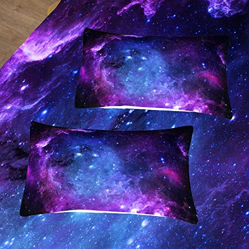 Комплект спално бельо NINENINE Galaxy за деца-тийнейджъри в Реален Размер, Лилави кърпи за момичета, Комплекти за Космически