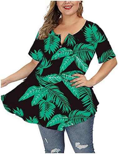 Хавайски Тропически Плаж Дамски Блузи С Къс Ръкав Vneck От Ликра С Цветен Модел На Свободния Намаляване На Извънгабаритни
