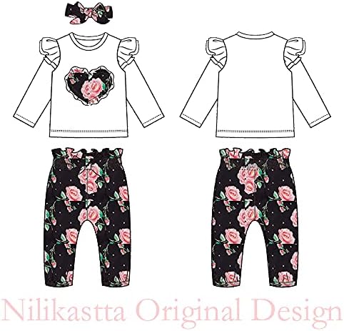 nilikastta/ Облекло за малки момичета; Сладко Дрешки За малки момичета; Топ с къдри под формата на Сърце и цвете