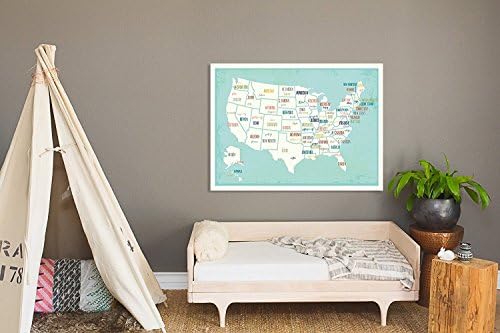 Художествена печат на картата на САЩ на стената, Печат 05x07 Инча, Стенни Карта на САЩ за деца, Интериор на детската