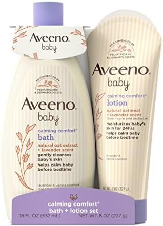 Комплект за баня и Лосион Aveeno Baby Calming Comfort, Средства за грижа за кожата на бебето през нощта с натурален екстракт