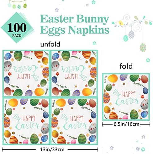 100 Бр Великден Хартиени Салфетки за Еднократна употреба, Кърпички за Великден Коктейл Happy Easter Пъстри Яйца Кърпички