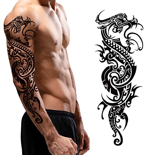 Временни татуировки PUNKTUM за мъже и юноши, 12 листа (L19 xW7), Временна Татуировка на цялата ръка за Хелоуин,