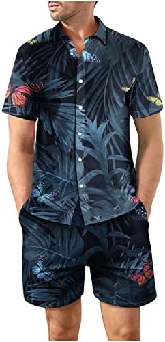 RbCulf Хавайски Плажен Комплект, Мъжка Риза С Цветен Модел, Блузи, къси Панталони, Костюм от 2 теми, Празничен Всекидневен